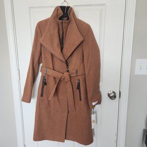 CALVIN KLEIN Belted Wrap Coat - Dark Camel - S - NWT